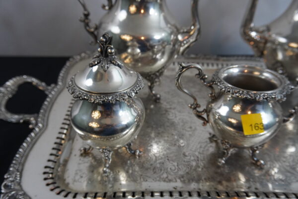 7pc vintage goldfeder silverplate tea set - Image 3
