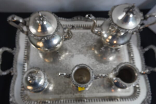 7pc vintage goldfeder silverplate tea set - Image 2