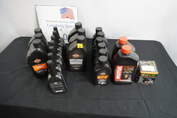 Harley Davidson oil, brake fluid, trans fluid, fork oil, and Motul 20w50 100%synthetic and a filter