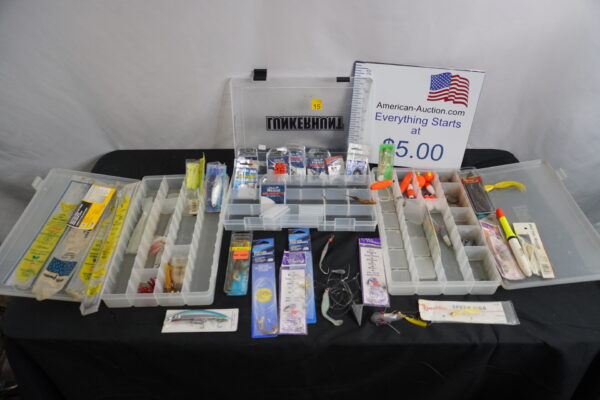3 organizers and all the fishing items in them