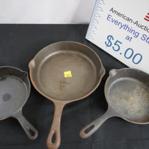 3each cast iron pans.
