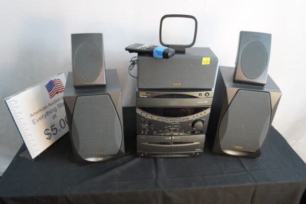 Yamaha stereo system C/D duel cass(record), am/fm. With REMOTE 5 speakers, antenna