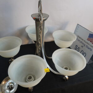5 light chandelier .heavy. has the very desirable "cracked glass style" globes