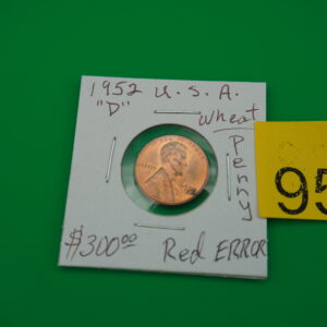 1952 D "red error" wheat penny "L" on rim