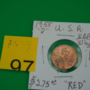 1955 D red error wheat penney "L" on the rim