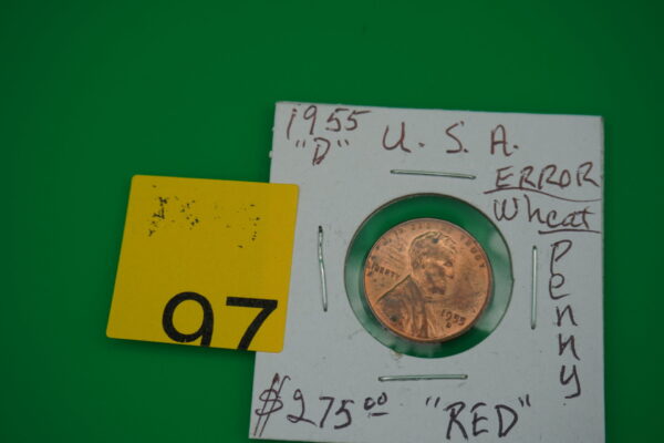 1955 D red error wheat penney "L" on the rim