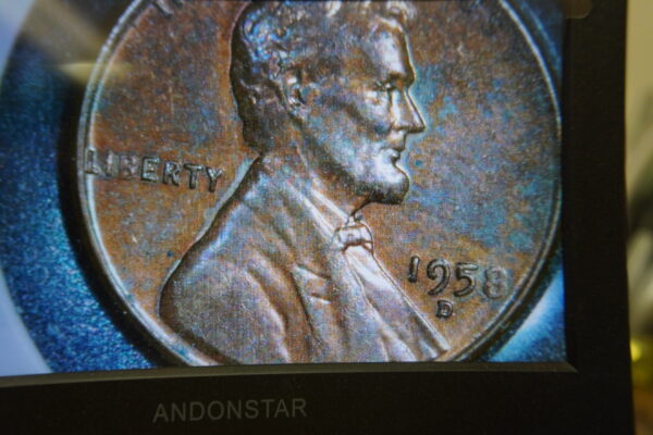 1958 D red error wheat penney "L" on the rim - Image 4