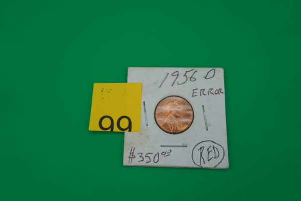 1956 D red error wheat penny "L" on rim