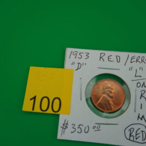 1953 D red error wheat penny "L" on rim