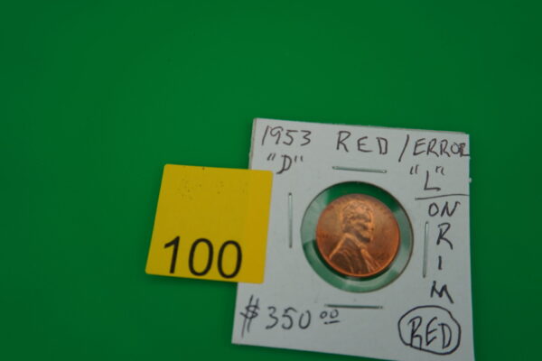 1953 D red error wheat penny "L" on rim