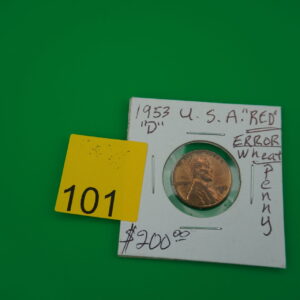 1953 D red error wheat penny "L" on rim