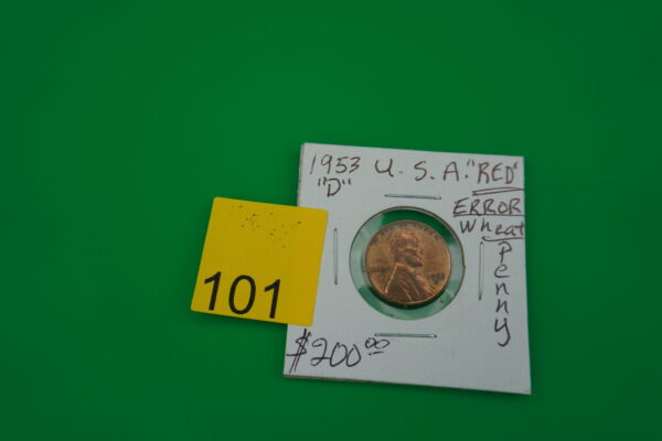1953 D red error wheat penny "L" on rim