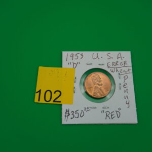 1953 D red error wheat penny "L" on rim
