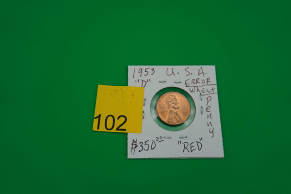 1953 D red error wheat penny "L" on rim