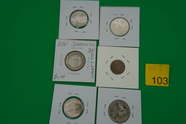 6 coins 1921p, buffalo nickel, Jamaca $20.00 coin - Image 2