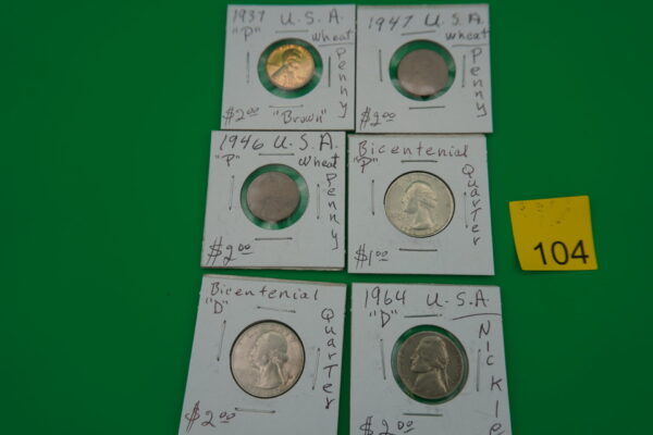 6 coins 1937p wheat penny and others